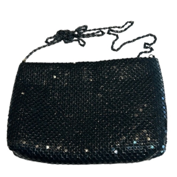 Black Metal Mesh Clutch Crossbody Purse Retro Vintage Style Evening Party Bag - Picture 1 of 14